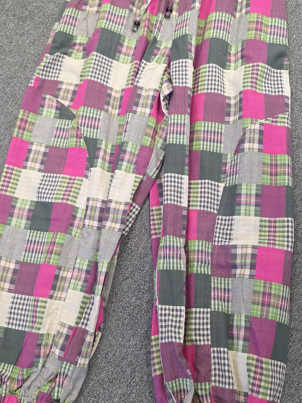 Bright Patchwork Plaid Lounge Pants in Pink, Green & Cream